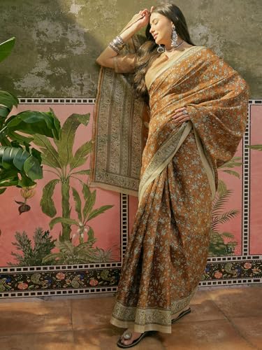 Image of SIRIL Women's Cotton Printed Saree With Unstitched Blouse Piece