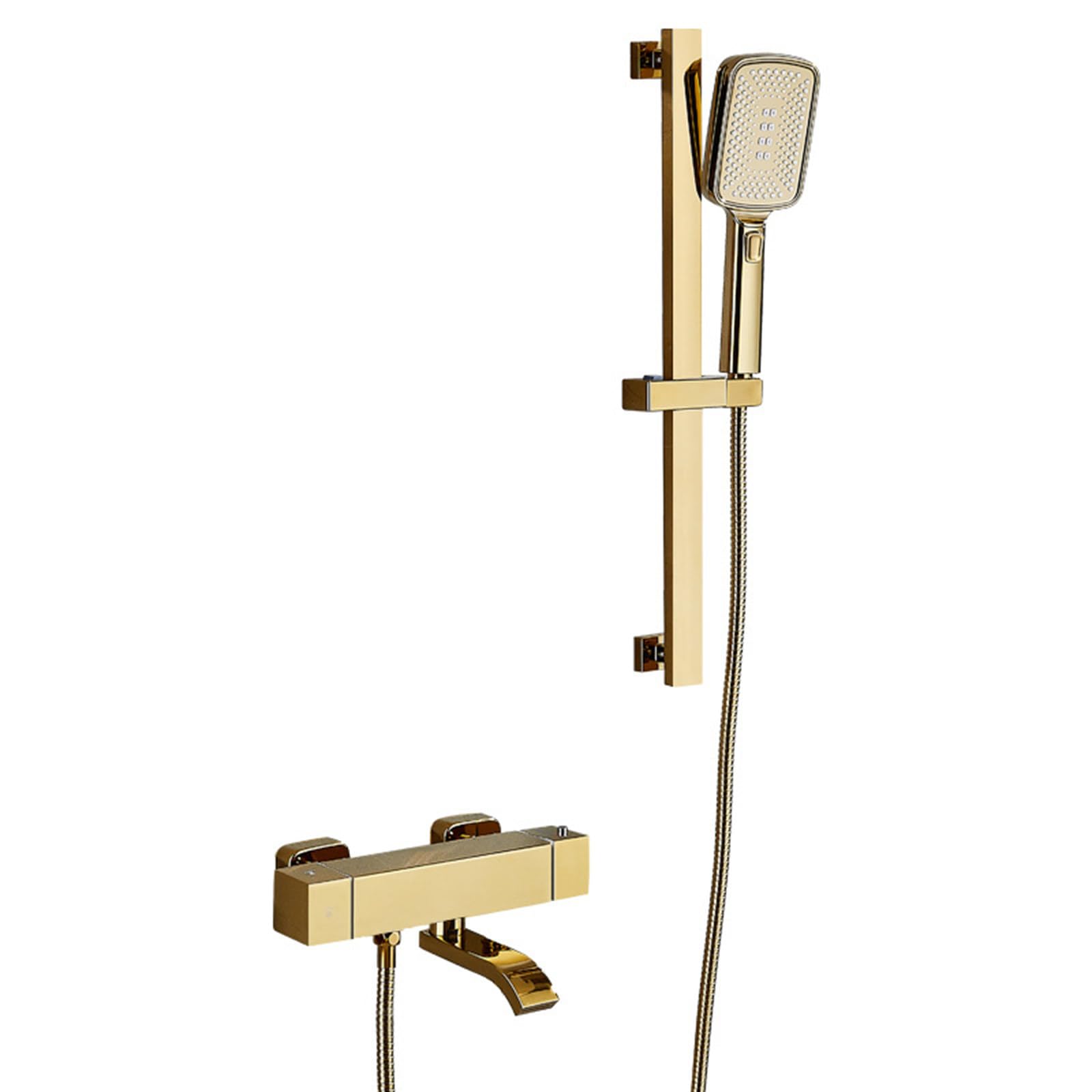 SWENEEN Thermostatic Shower System With 3 Mode Handheld Spray Tub Spout And Wall Mounted Faucet Slide Bar Shower Combo Set,Gold