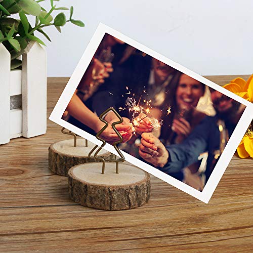 Amytalk 12Packs Wood Place Card Holders with Evergreen Tree Wire and 20Pcs Kraft Place Cards, Wooden Table Memo Photo Picture Number Sign Stands Holder for Party Wedding Anniversary Table Decoration - Thumbnail 6