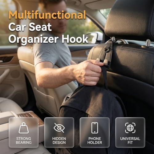 Image of Premium Leather Wrapped Design (Black, 4pcs) | Double Hook Storage | Space Saving Car Organizer | Easy Headrest Installation