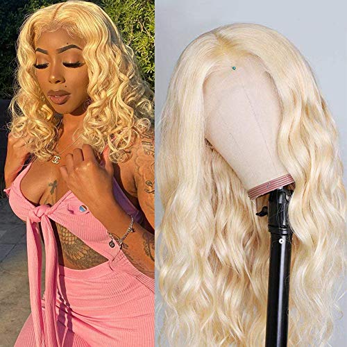613 Blonde Lace Front Wig Human Hair Brazilian Virigin Body Wave T-Part Lace Front Wigs Human Hair Pre Plucked with Baby Hair Blonde Human Hair Wigs for Black Women 150% Density (14 Inch)