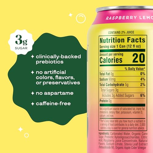 Image of Bloom Pop Prebiotic Soda, Gut Health Support, Raspberry Lemon, 12 Pack | Raspberry lemon flavor with clinically backed prebiotics for gut health, metabolism support and soda satisfaction.