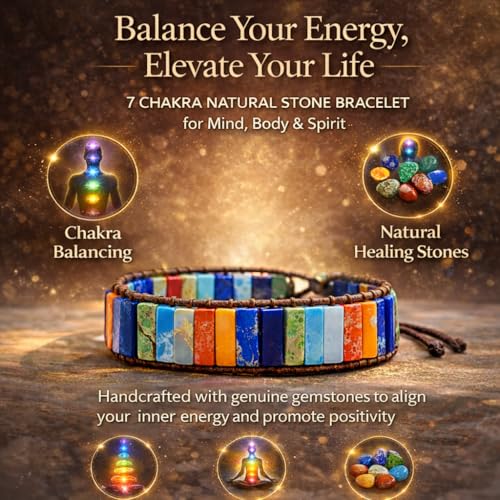 Image of 7 Chakra Healing Crystal Bracelet for Men & Women | Natural Stone Beads | Meditation, Yoga & Anxiety Relief Bracelet | Reiki Energy Balancing Beads with Amethyst, Lapis Lazuli, Aventurine, Carnelian & Jasper