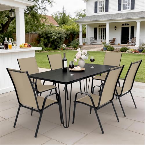 Image of JEAREY Patio Dining Chairs Set of 6, Stackable Outdoor Chairs, Tan