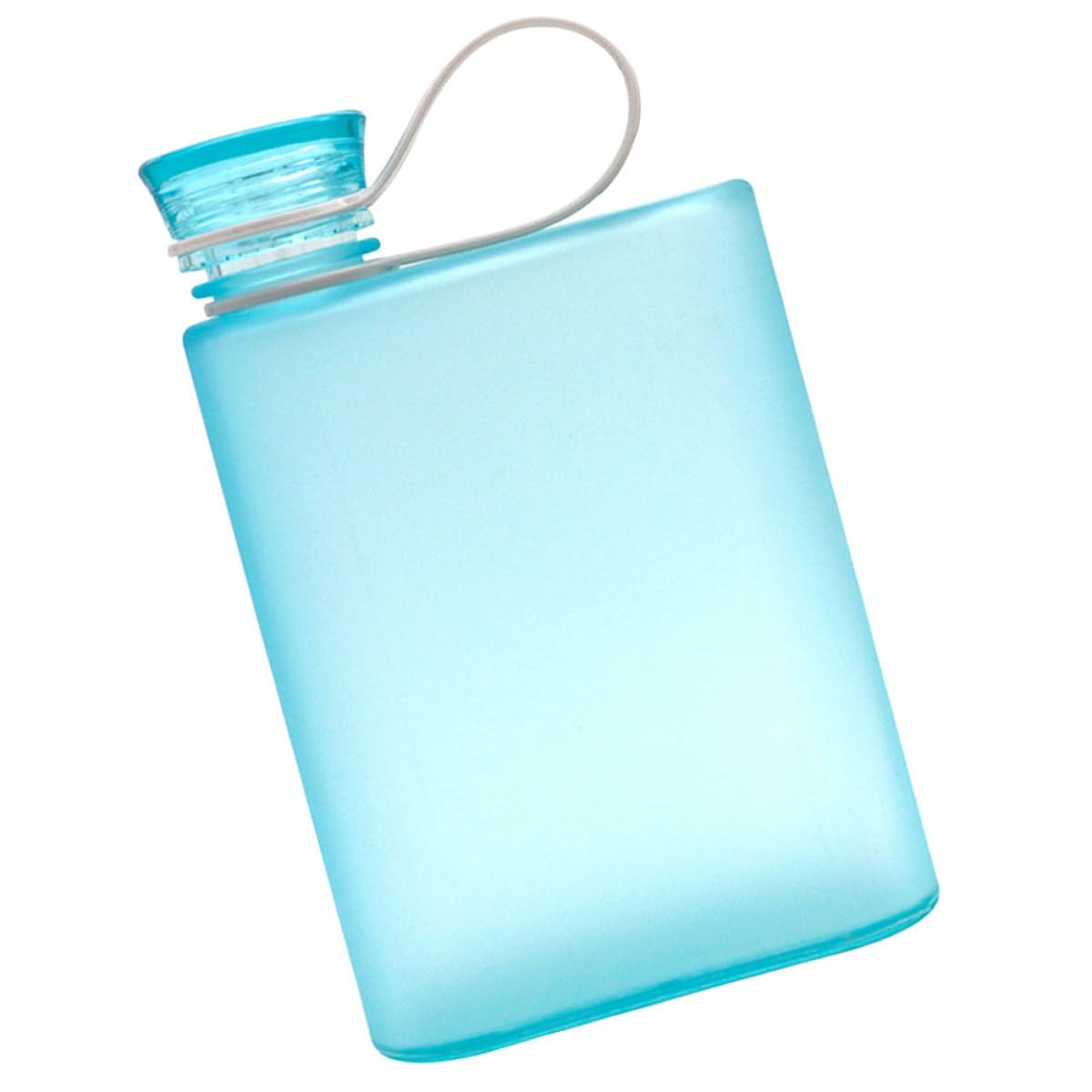 Hemoton Flat Sports Water Bottle 380ml with Matte Blue Finish, Portable Reusable Travel Flask with Rope for Fitness, Camping, Hiking, and Outdoor Activities