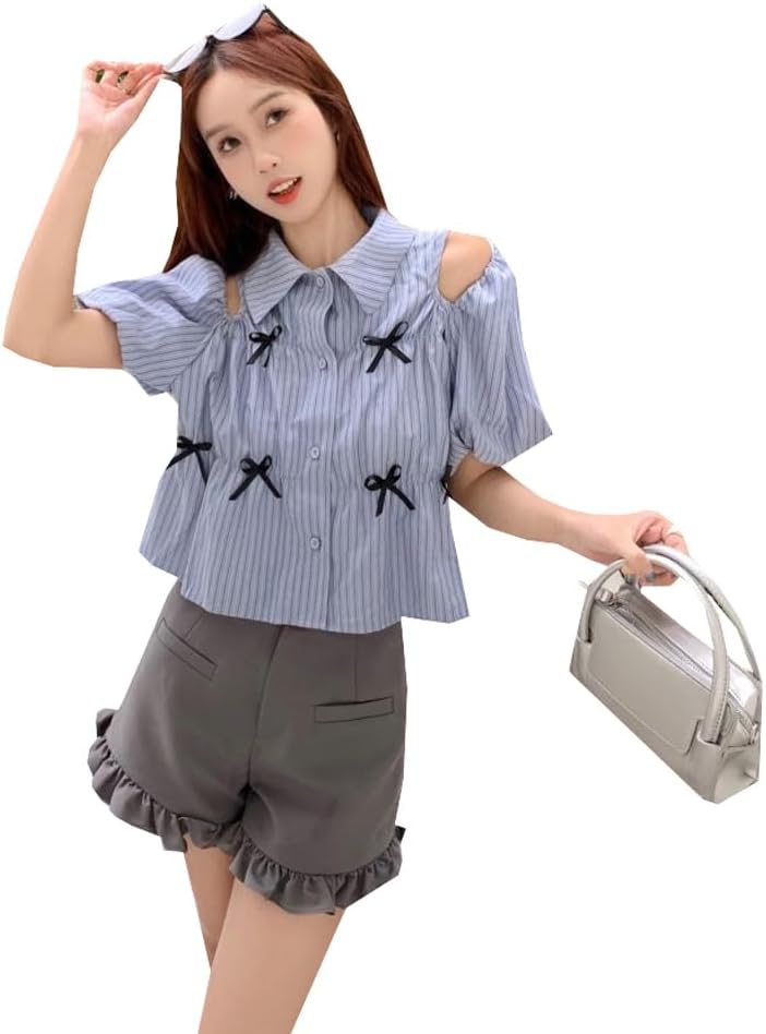 パラスパレス　半袖　ブラウス　チェック　ストライプ チェックドッキングtシャツブラウスストライプ柄 半袖 シャツ
