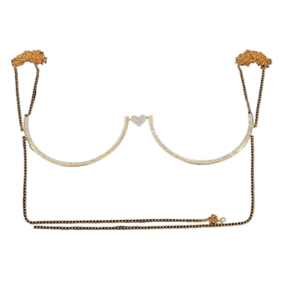 Rhinestone Chest Bracket Chain Trendy Crystal Bra Chain Sexy Bikini Beach Bra Body Chain Jewelry for Women (Gold)
