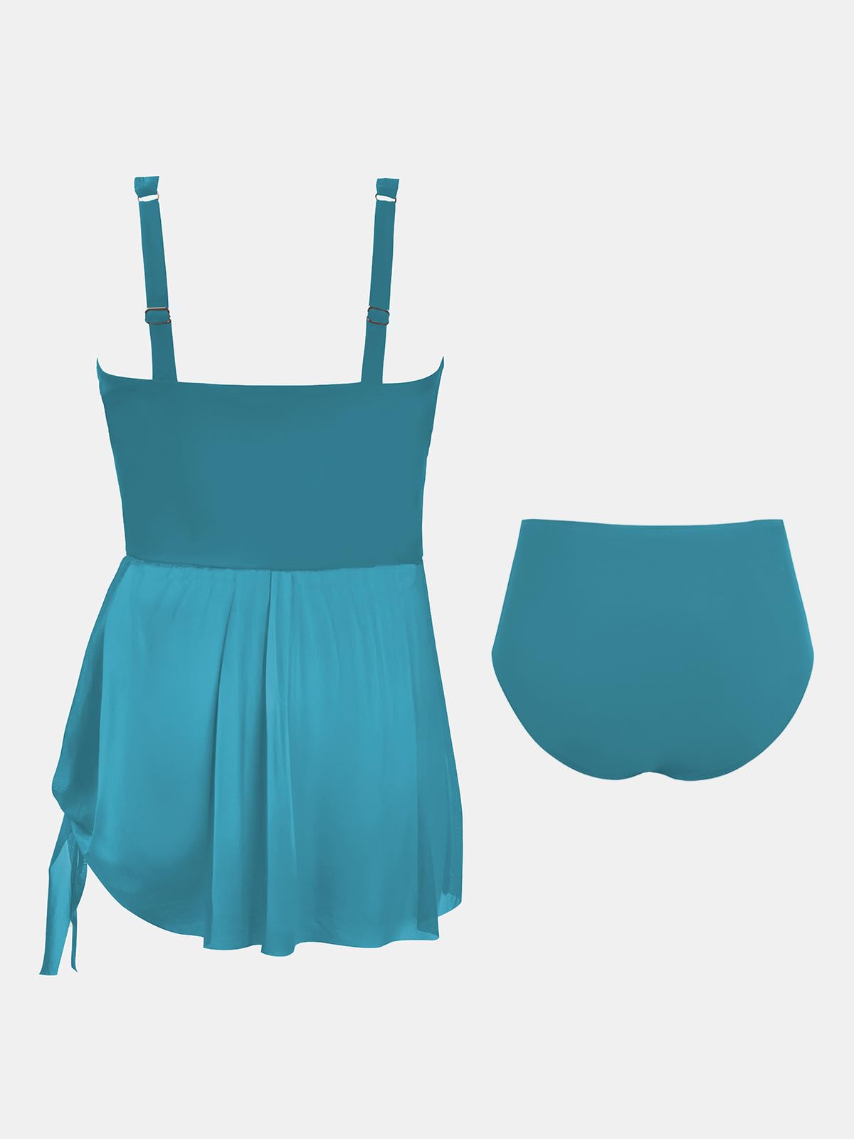 CUPSHE Conjunto de tankini para mujer, talla grande, traje de baño de dos piezas, cintura alta, cuello en V, malla fruncida, vestido de natación