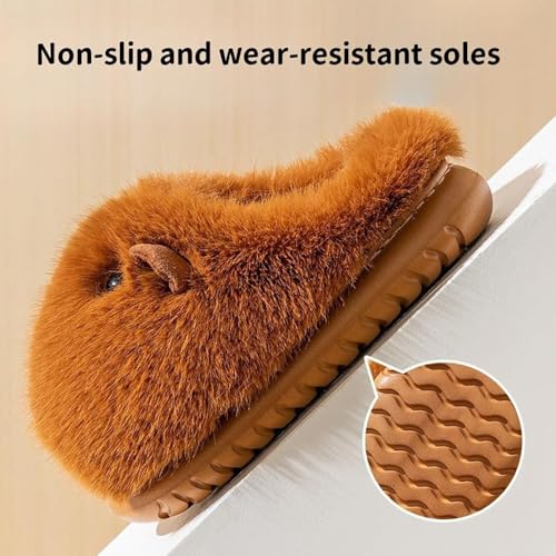 Capybara Slippers for Women Men, Winter Cute Plush Warm Anti-Slip Capybara Shoes for Indoor and Outdoor4