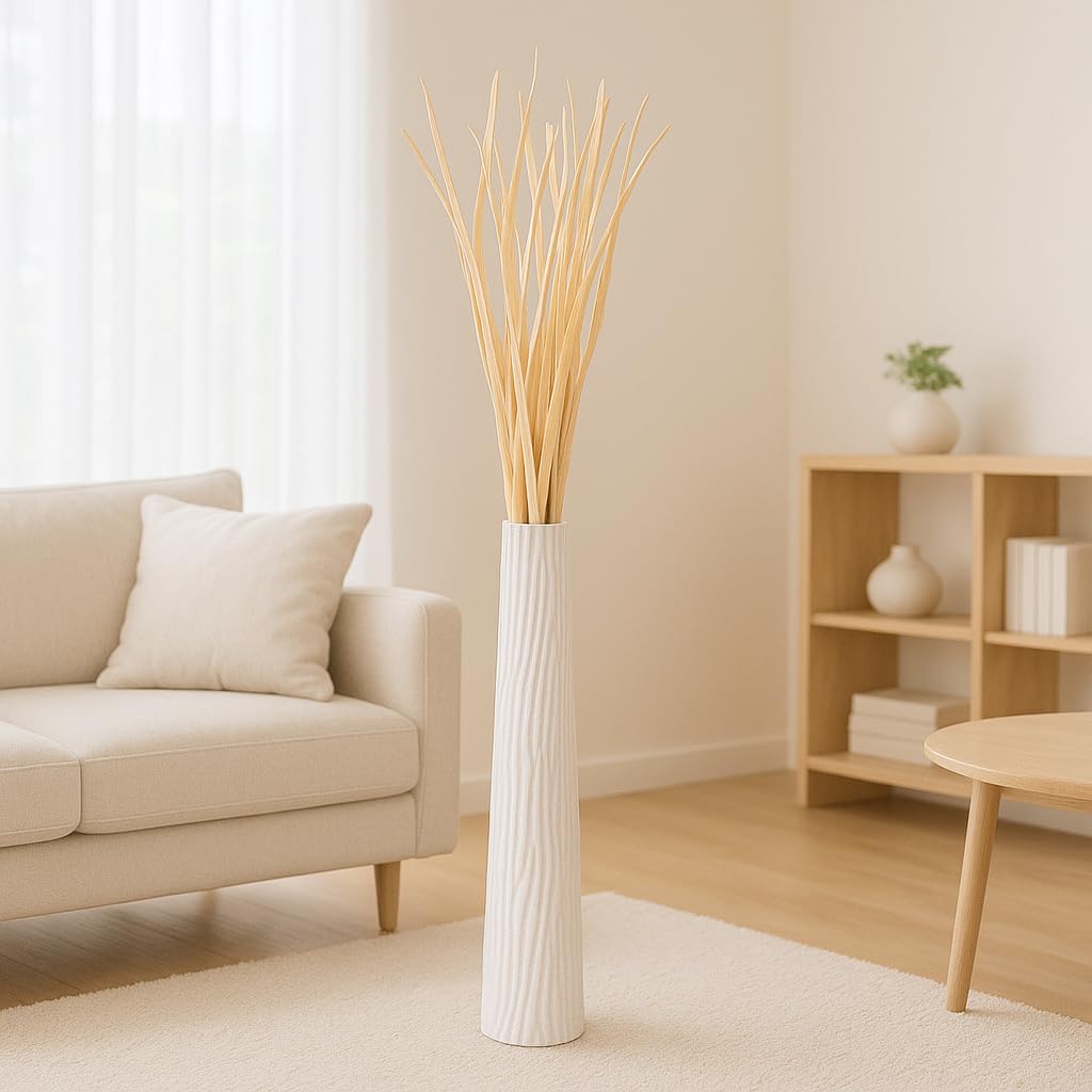 Leewadee Large Tall Floor Vase 85 cm - Handcrafted White Mango Wood Vase for Pampas Grass & Dried Flowers