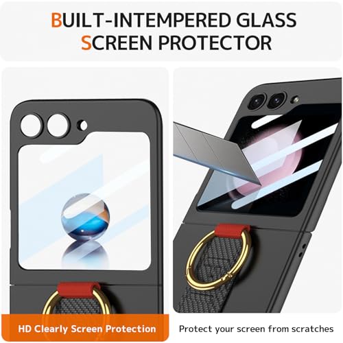 Ninki 01083 Compatible Samsung Galaxy Z Flip 6 Case With Strap & Camera Screen Protector,Shockproof Hard Ultra-Slim Protective Case For Galaxy Z Flip6 Case With Ring,Samsung Z Flip 6 Phone Case Carbon Fiber thumb #1