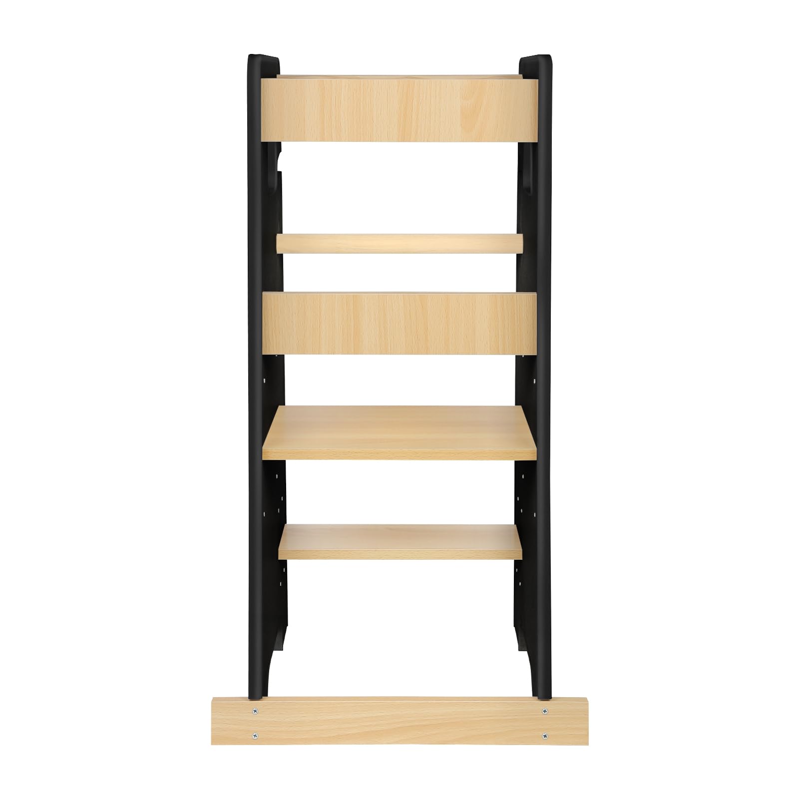 Lernturm zum Mitnehmen, kippsicher, Holz, Montessori Beobachtungsturm mit Sicherheitsschienen, Montessori Tower höhenverstellbar auf Etagen (Schwarz, 42 x 40 x 90 cm)