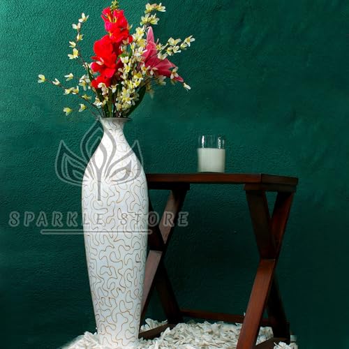 Image of 24 inches Metal Cylindrical Flower Vase for Home Decor Office Living Room Corner Decoration, White