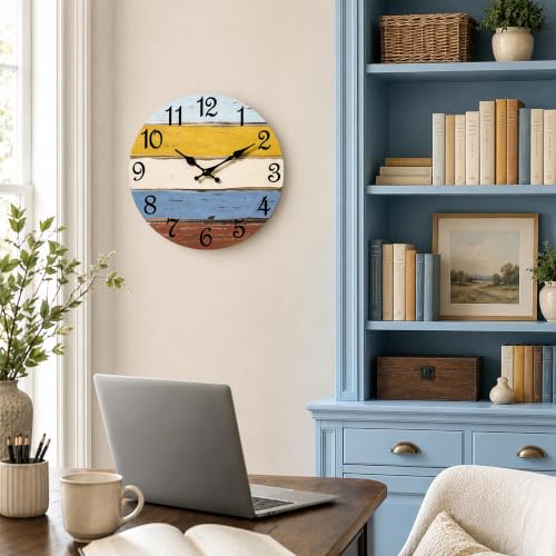 Image of CHYLIN Wall Clock Silent Non-Ticking Battery Operated Colorful Retro