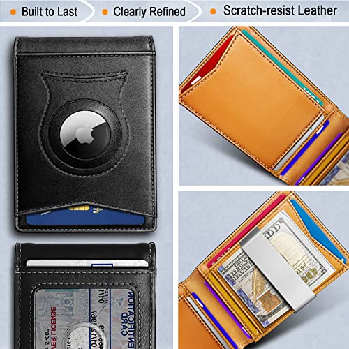 Slim Wallet for Men,Front Pocket Leather Wallet Money Clip RFID Bloken 11Cards,Standard&Airtag Use3