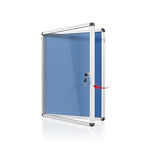 Swansea - Tablero de anuncios con cerradura de 360 x 270 mm, tablero de anuncios a prueba de manipulaciones para el hogar, oficina, escuela, comercio, fieltro azul (PIN 1 x A4)