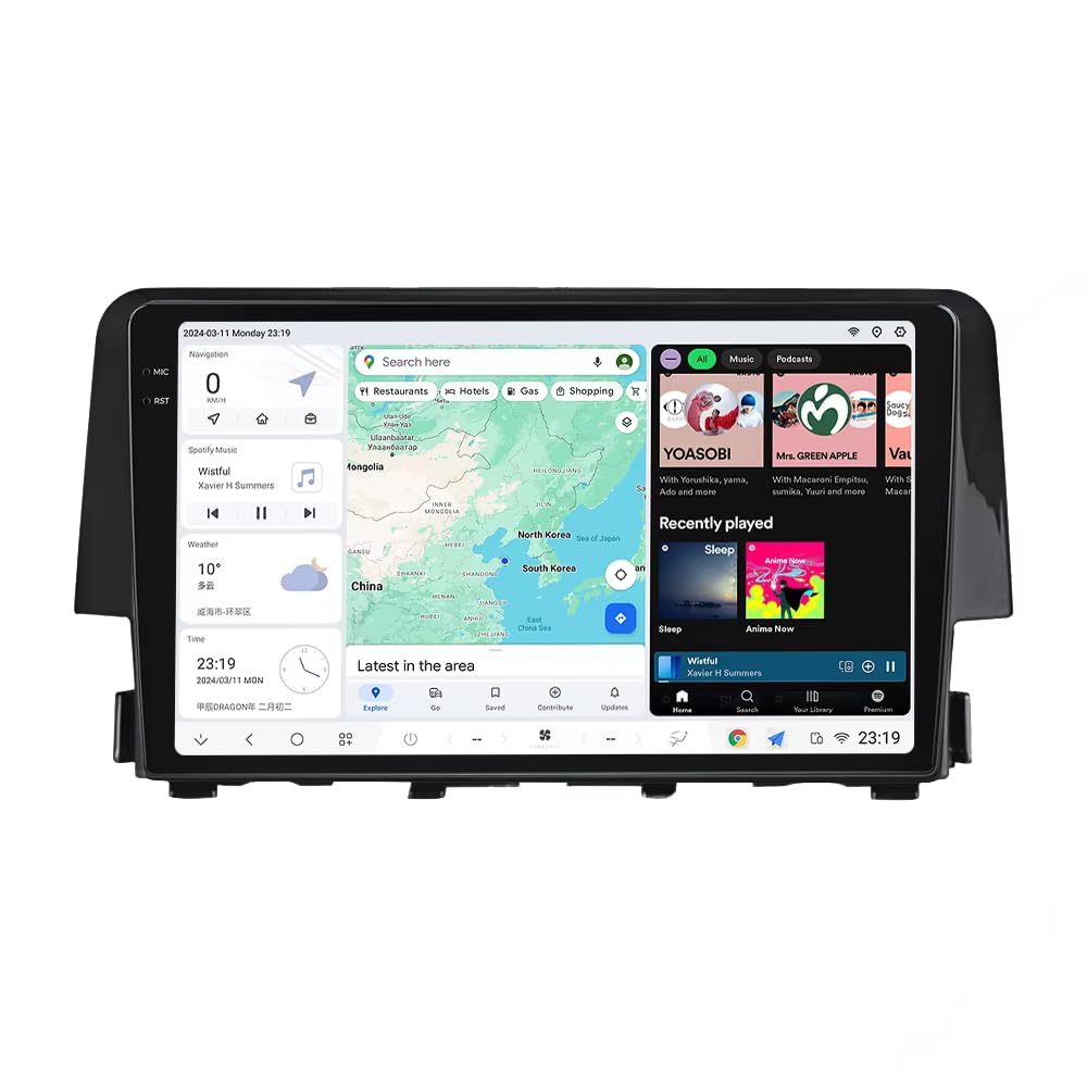 MekedeTech DUDUAUTO DUDU7 2K 2000X1200 Touch Screen 9.5 inch Car Radio Stereo Intelligent Navigation Head Unit Dash Kit for Honda Civic 10 FC FK 2015 2016 2017 2018 2019 2020,6G RAM 64G ROM