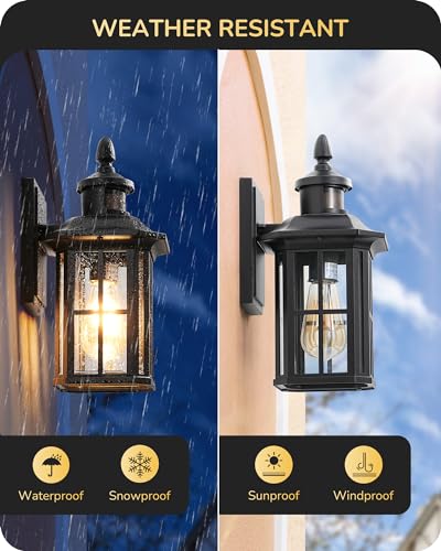 Motion Sensor Outdoor Wall Light for House, Black Wall Lantern for Door, Garage, Patio