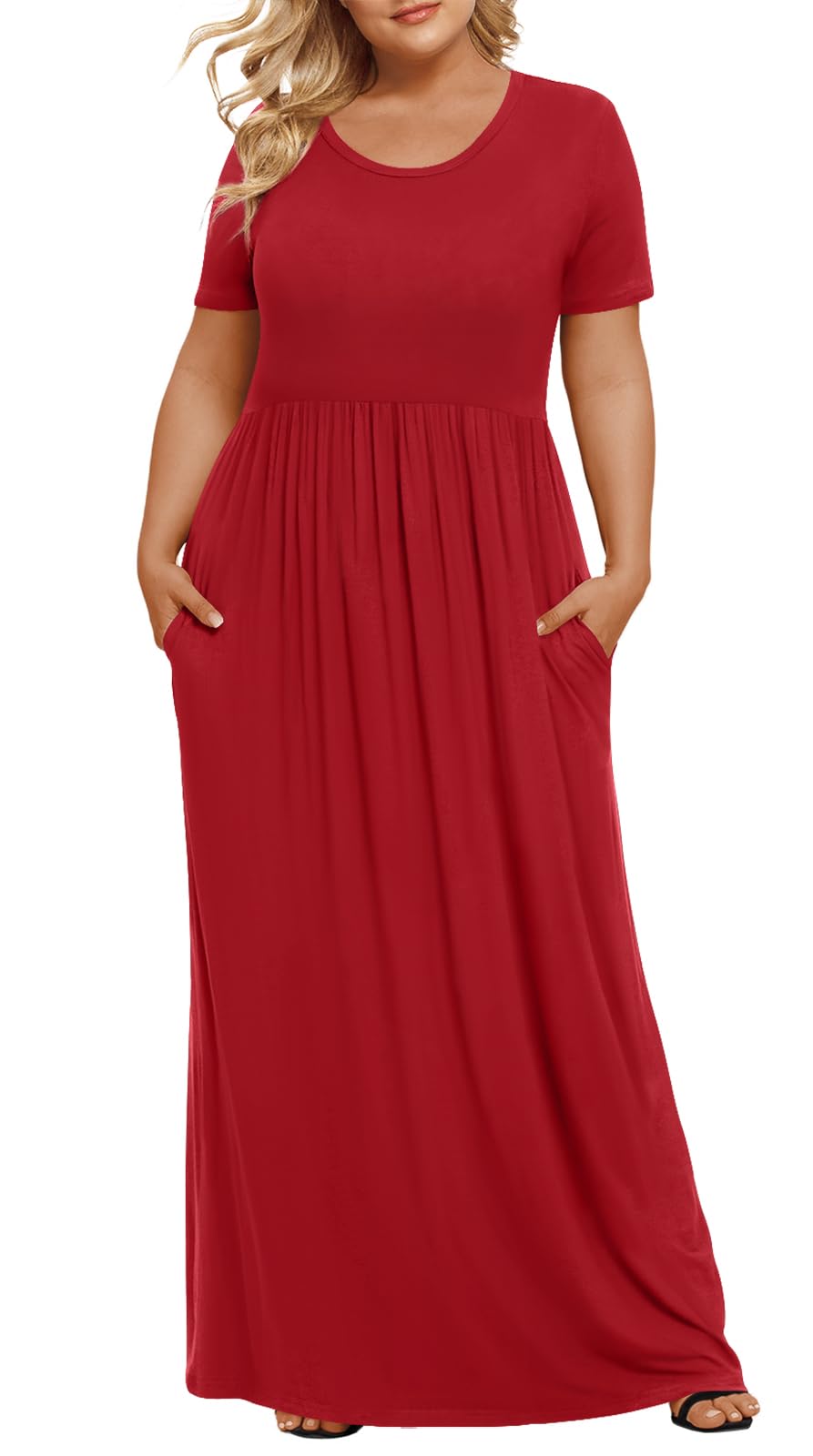 LONGYUAN Women's Plus Size Maxi Dresses Summer Short Sleeve Casual Long Dress 2026 XL-6XL