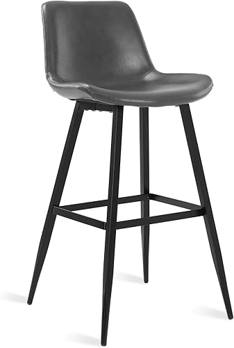 Miniatura 7 de Cozyman Juego de 2 taburetes de bar para interiores, de piel sintética con respaldo y patas de metal, sillas sin brazos para mesa alta, cocina,
