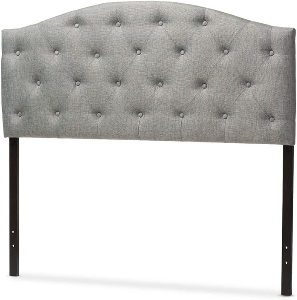 Baxton Studio Myra Modern and Contemporary Full Size Grey Fabric Upholstered Button-Tufted Scalloped Headboard Gray Full
