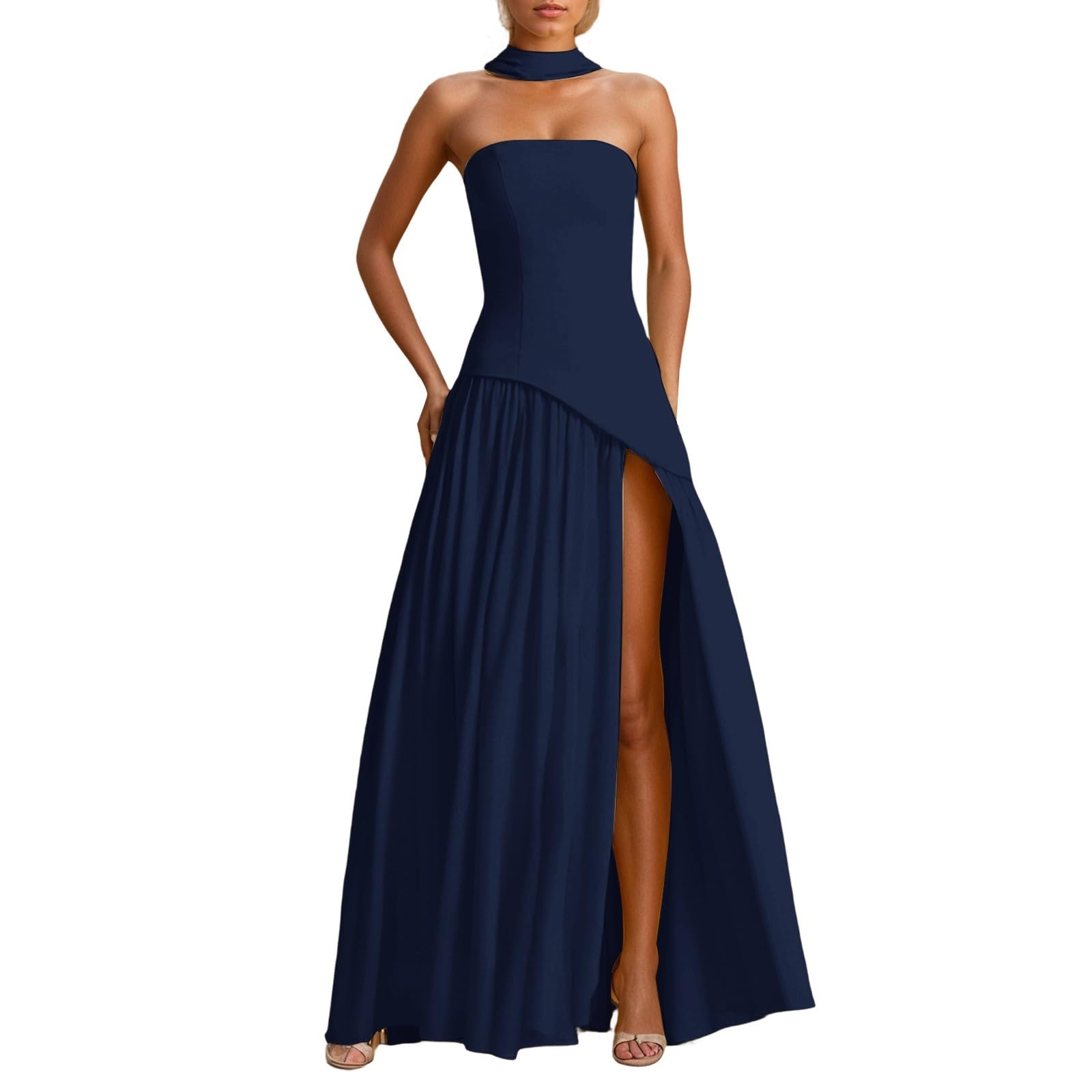 Generisch Vestido informal elegante sin tirantes para mujer, vestido midi para bodas, fiestas, cócteles, noche, ocasiones formales, primavera, verano, color puro