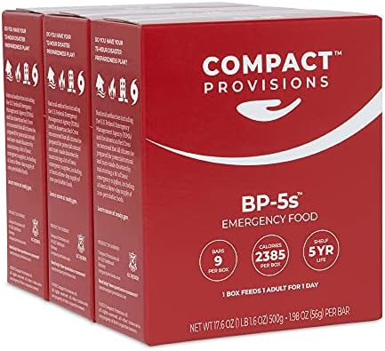Compact Provisions 3 Pack Emergency Food Supply and Non-Perishable Survival Rations for Disaster Kits. 2,385 Calories, 72g Protein Per Box.