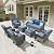 ovios 8 Pieces Patio Furniture Set with Swivel Rocking Chairs, Outdoor Wicker Sofa Couch Comfy Cushions, All Weather High Back Modern Conversation Set, Grey Rattan, Denim Blue