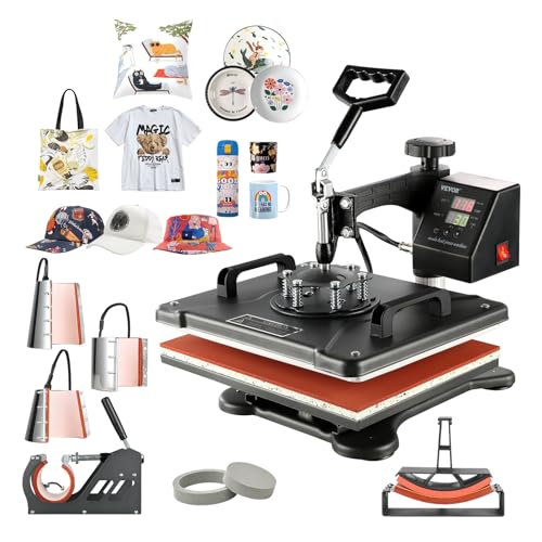 VEVOR Transferpresse Hitzepresse 38x30cm 8 in 1 Textilpresse T-Shirt Heat Press 360 Grad Schwenkbar DIY Mulitifunktional Sublimation Wärmepresse mit Digitaler LED-Temperatur- und Zeitcontroller