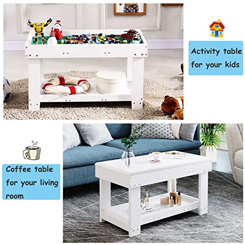 Image of YouHi Kids Activity Table with Board and Storage for Bricks Activity Play Table (White Double Table)