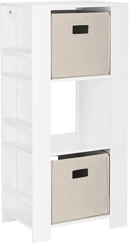 Miniatura 11 de RiverRidge Book-Nook Tower - Estantería para niños y organizador de almacenamiento de juguetes con 3 cubículos, 2 cubos de almacenamiento plegables