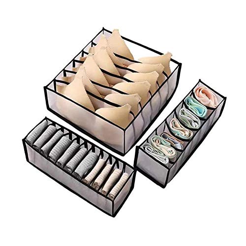 Underwear Drawer Organizer,Foldable Underwear Storage Box,Bra and Underwear Tie Sock Towel Drawer Storage Collapsible Compartment Box Organizer Clothes with 6/7/11 Compartments Organizer Box (Black)
