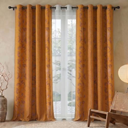 Image of Story@Home Cotton Linen Curtains for Long Door, Combo Set of 3 Curtains 9 Feet Long, Room Darkening Curtains with Tie Back (116 X 275 Cm | Mustard Yellow & Brown)
