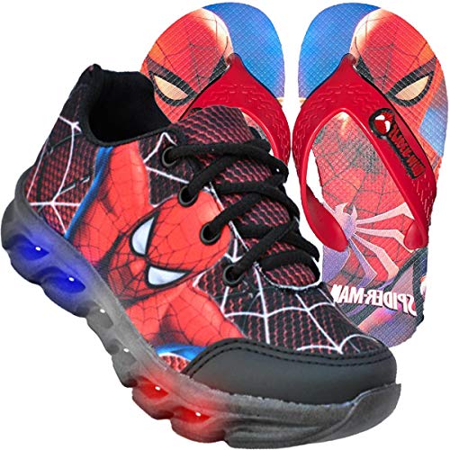 Tenis Masculino Infantil Led Luzinha Homem Aranha + Chinelo (25)