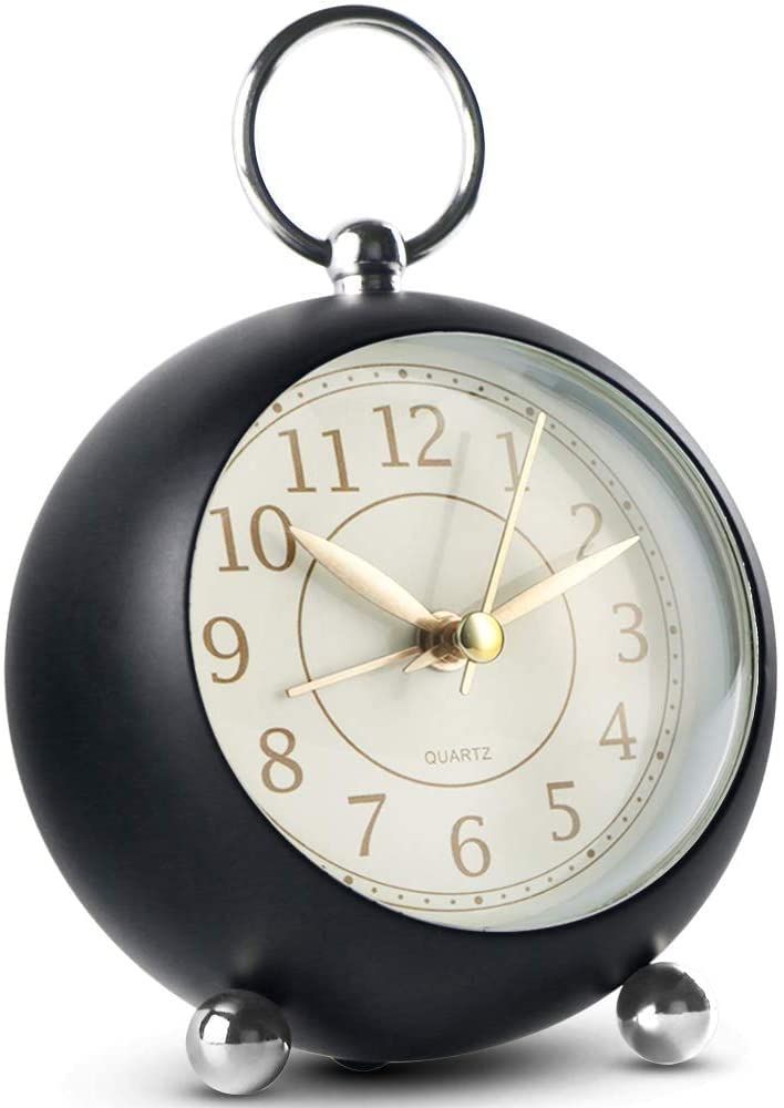 TXXMMNeucox Silent Bedside Clocks Battery Operated Non Ticking Desk Clock Analogue Alarm Clock Bedroom Retro Alarm Clock Simple Loud Vintage Alarm Clocks (Color : Black)