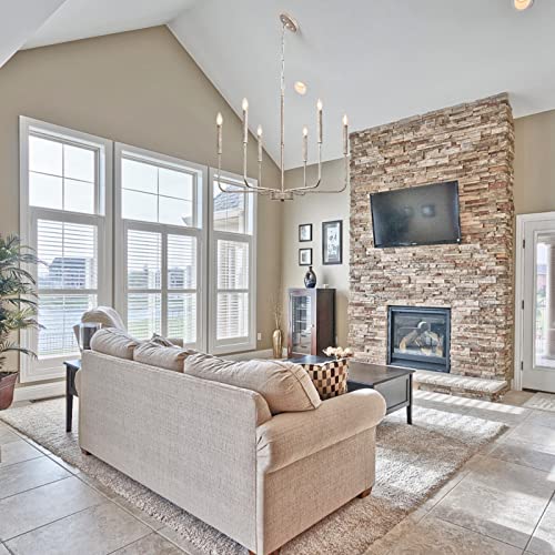 French Country Chandelier,6-Light Farmhouse Chandeliers Rustic Industrial Iron Chain Height-Adjustable,Brown White Antique Candle Dining Room Lighting Fixture For Living Room Kitchen Island Foyer #TOP7