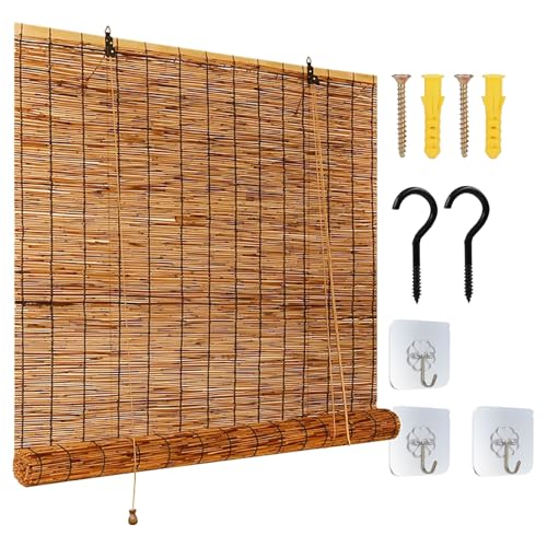Store Bambou Extérieur Interieur Store Enrouleur Roseau Naturel Rétro Rideau De Roseau avec Levage 50 65 80 90 100 115 130 145 160 180cm Stores À Rouleaux...