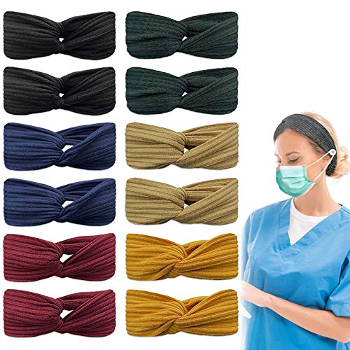 12 Pack Headbands for Women Criss Cross Knotted Headbands for Nurses Doctors with Buttons Elastic Hair Bands for Girls