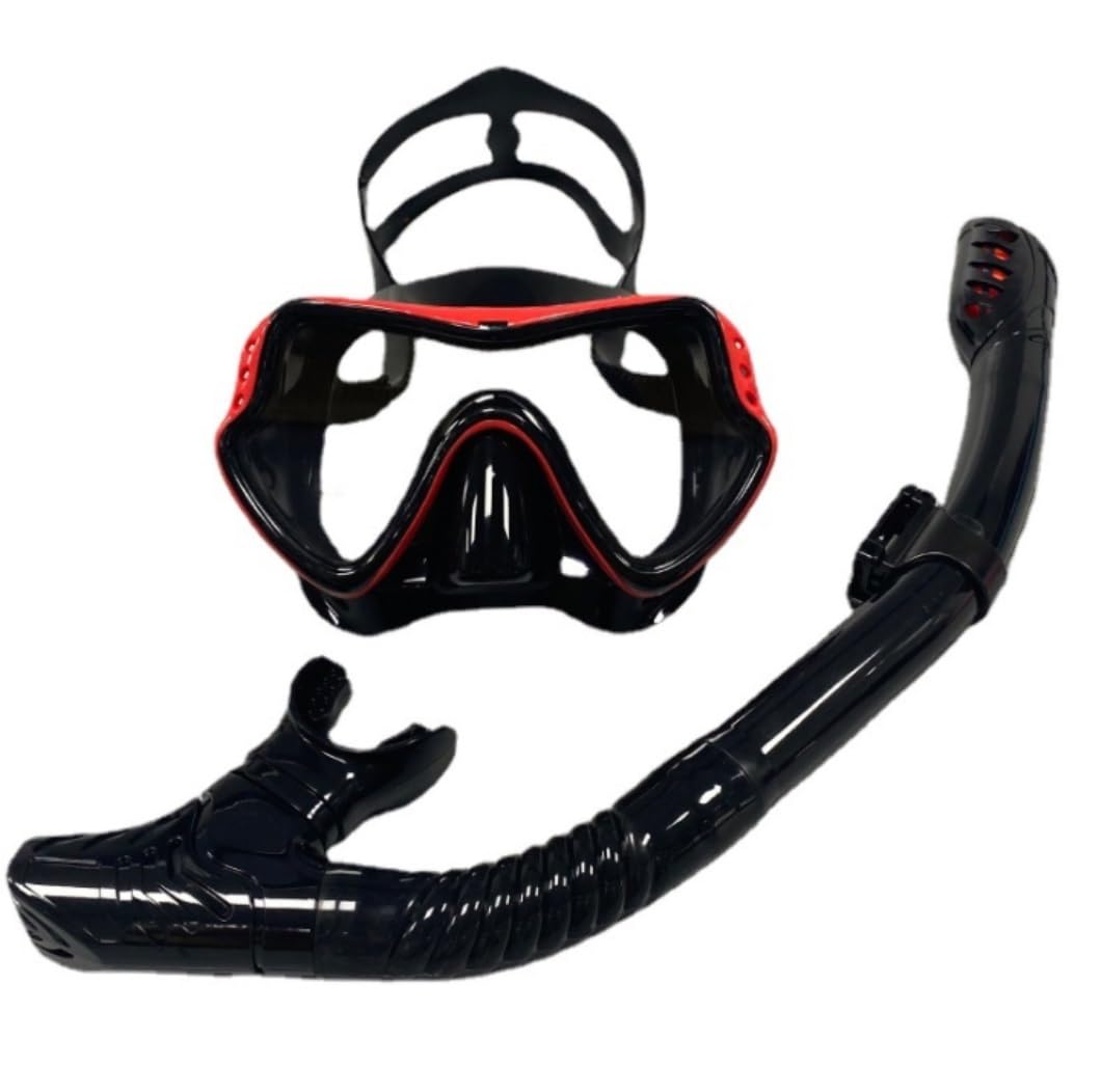 Taucherbrille Tauchmaske Vollgesichts-Silikagel-Antibeschlag-Schnorchel-Zweiteiler-Anzug, Einzellinse, Gehärtetes Glas, Tauchmaske Schnorchelausrüstung(Rood)