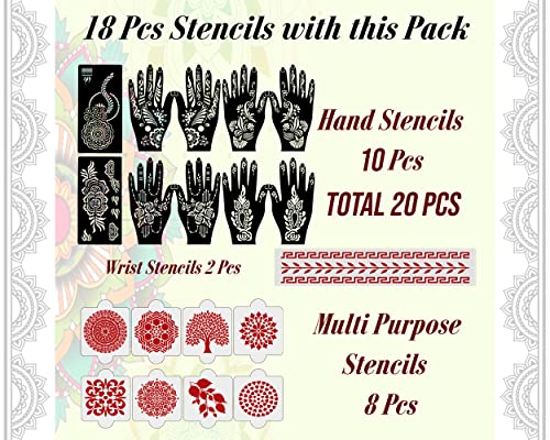 Ivana's Set of 20 Pcs Combo Pack, Reusable Mehandi Hand Henna Tattoo Stencil for Women, Girls and Kids Easy to Use in Just 4 Steps, D-2017 - Image 4