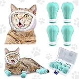 Hillban Cat Muzzle for Grooming with 4 Silicone Boots Breathable Transparent Cat Face Guard Silicone Cat Claw Covers Anti Scratch Cat Booties to Prevent Scratching Biting Bathing Trimming (Small)