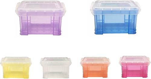 AOTISBAO 6 mini cajas de almacenamiento de plástico apilables con tapa cajas organizadoras de plástico para organizar aperitivos y juguetes