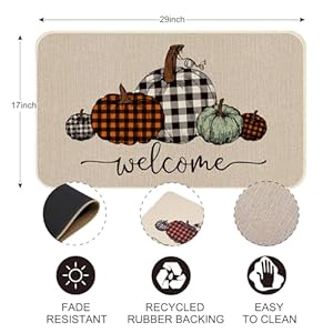 ONWAY Fall Pumpkin Buffalo Plaid Door Mat Seasonal Autumn Harvest Thanksgiving Decorative Doormat Welcome Floor Mat for Indoor Outdoor 17 x 29 Inch ONWAY Fall Pumpkin Buffalo Plaid Door Mat Seasonal Autumn Harvest Thanksgiving Decorative Doormat Welcome Floor Mat for Indoor Outdoor 17 x 29 Inch