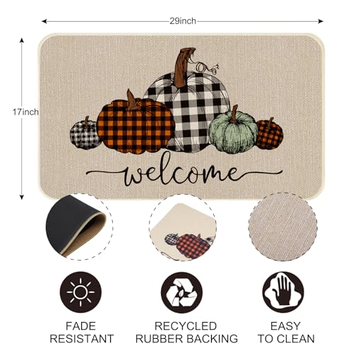 ONWAY-Fall-Pumpkin-Buffalo-Plaid-Door-Mat-Seasonal-Autumn-Harvest-Thanksgiving-Decorative-Doormat-Welcome-Floor-Mat-for-Indoor-Outdoor-17-x-29-Inch ONWAY Fall Pumpkin Buffalo Plaid Door Mat Seasonal Autumn Harvest Thanksgiving Decorative Doormat Welcome Floor Mat for Indoor Outdoor 17 x 29 Inch