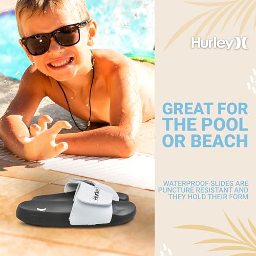 Image of Hurley Kids NAIA Slides Adjustable Strap Slip-On Sandals Indoor and Outdoor EVA Footbed Shower Slides for Girls and Boys