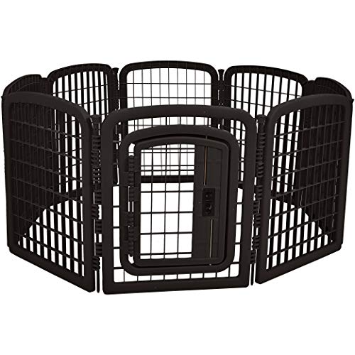 Image of Amazon Basics 8-Panel Octagonal Plastic Pet Pen Fence Enclosure With Gate, 59 x 58 x 28 Inches, Black