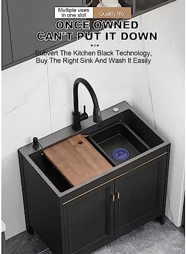 Stainless Steel Outdoor Utility Sink with Hot & Cold Water Tap – Freestanding Kitchen Sink & Cabinet Combo for Garage, Restaurant, Laundry Room – 60x45x80cm