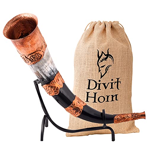 Divit - Cuerno para Beber con Soporte de Hierro, auténtico Cuerno Medieval para Beber Cerveza | (Copper, Polished) Cover