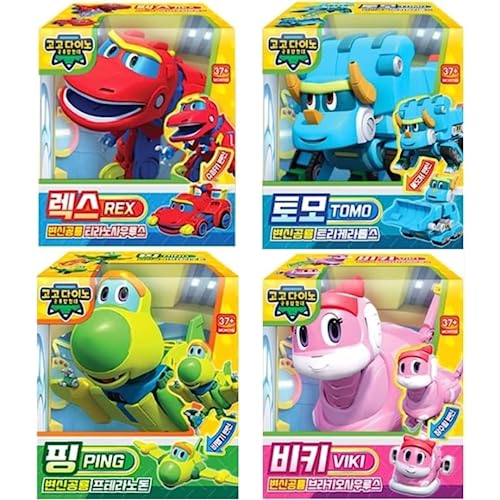 RaoNEE GOGO Dino REX TOMO Viki PING - Juego de 4 piezas de robot dinosaurio transformación de dos etapas tamaño mini