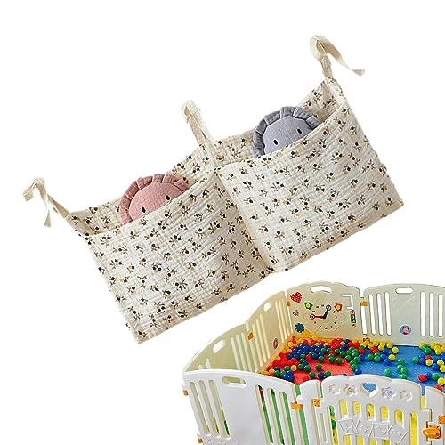 Huasean Organizador de Cuna para bebé,Organizador de pañales Multifuncional con 2 Bolsillos | Almacenamiento para guardería, Organizador para bebés, Carrito Junto la Cama, Almacenamiento de pañales